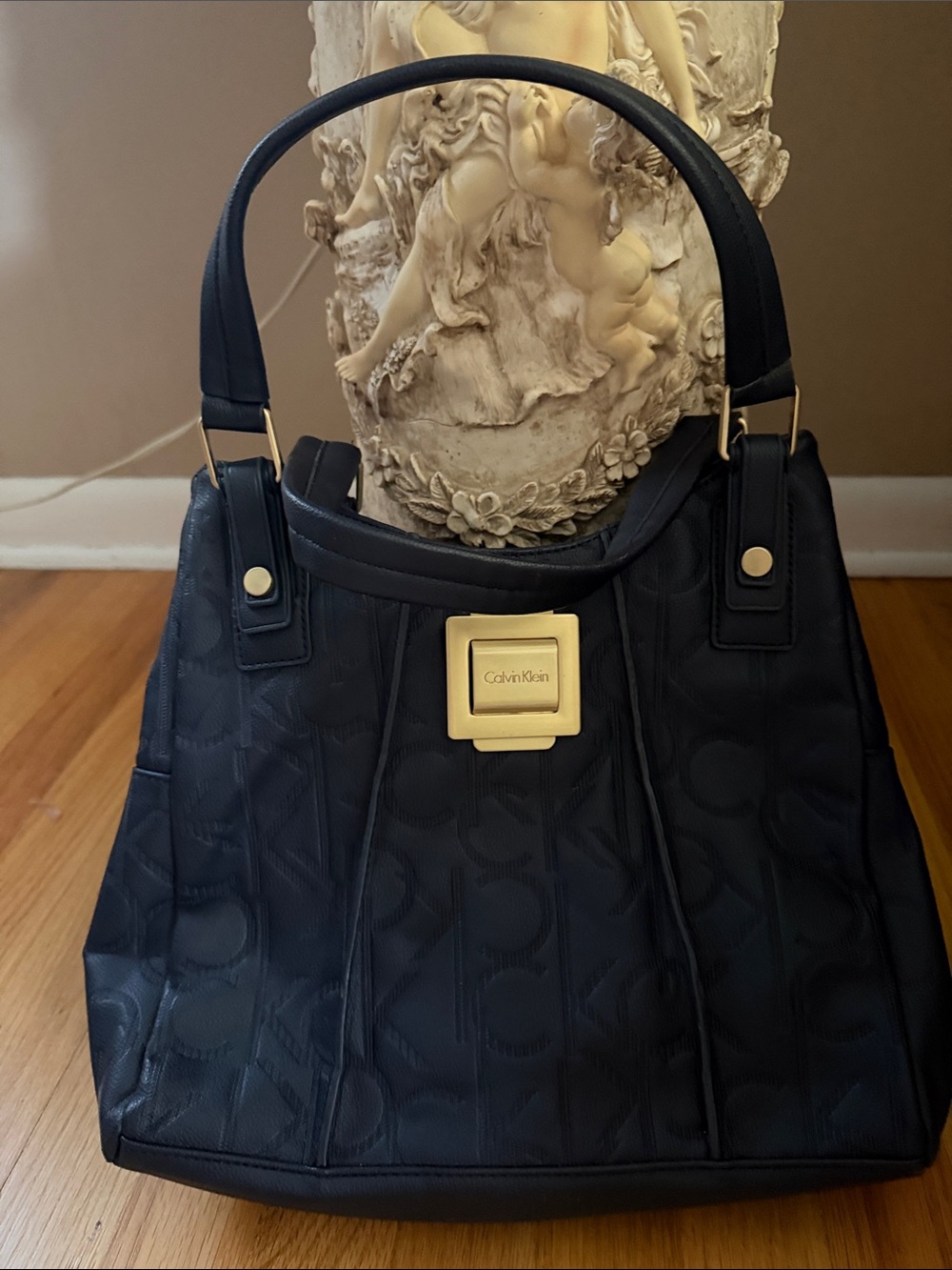 Calvin Klein Navy Shoulder Bag with Gold Hardware